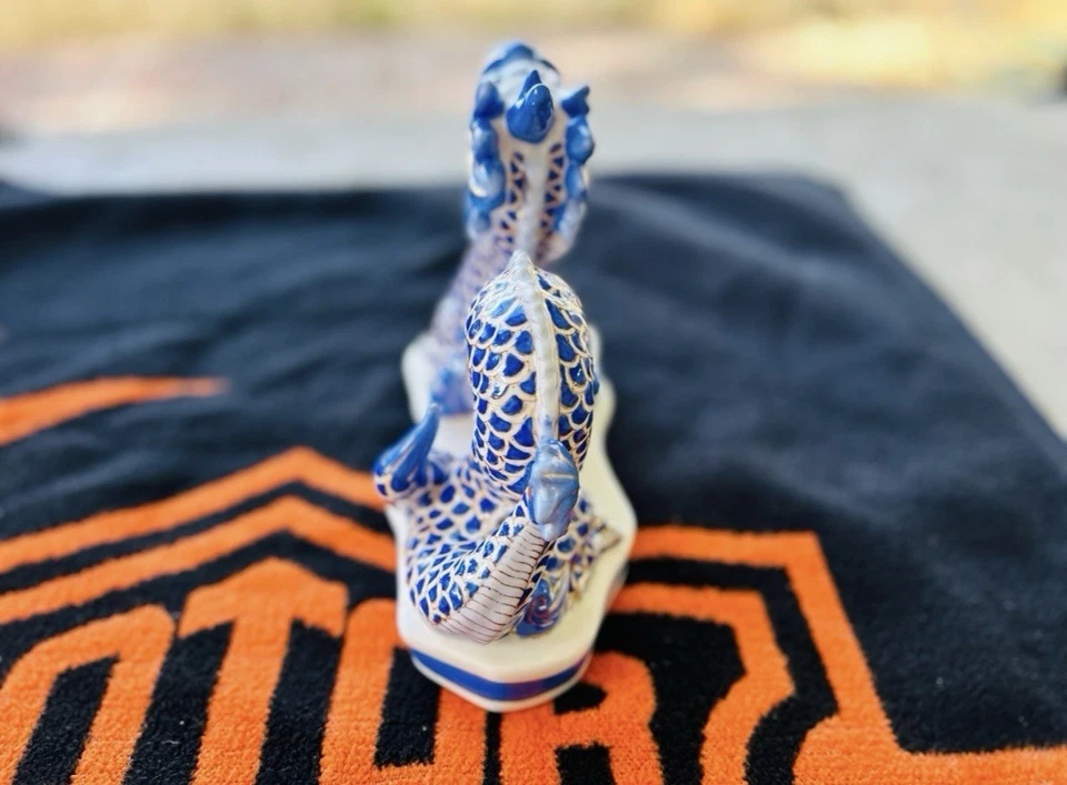 CHELSEA HOUSEBlue Dragon Porcelain Sculpture - Hand Painted with Metallic Gold - Image 3 of 4