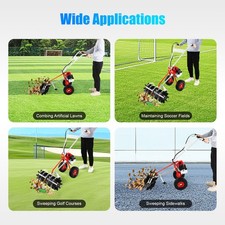 Walk Behind Power Sweeper Broom 2-Stroke Gas Engine Sweeper Lawn Turf 43CC 1.7HP