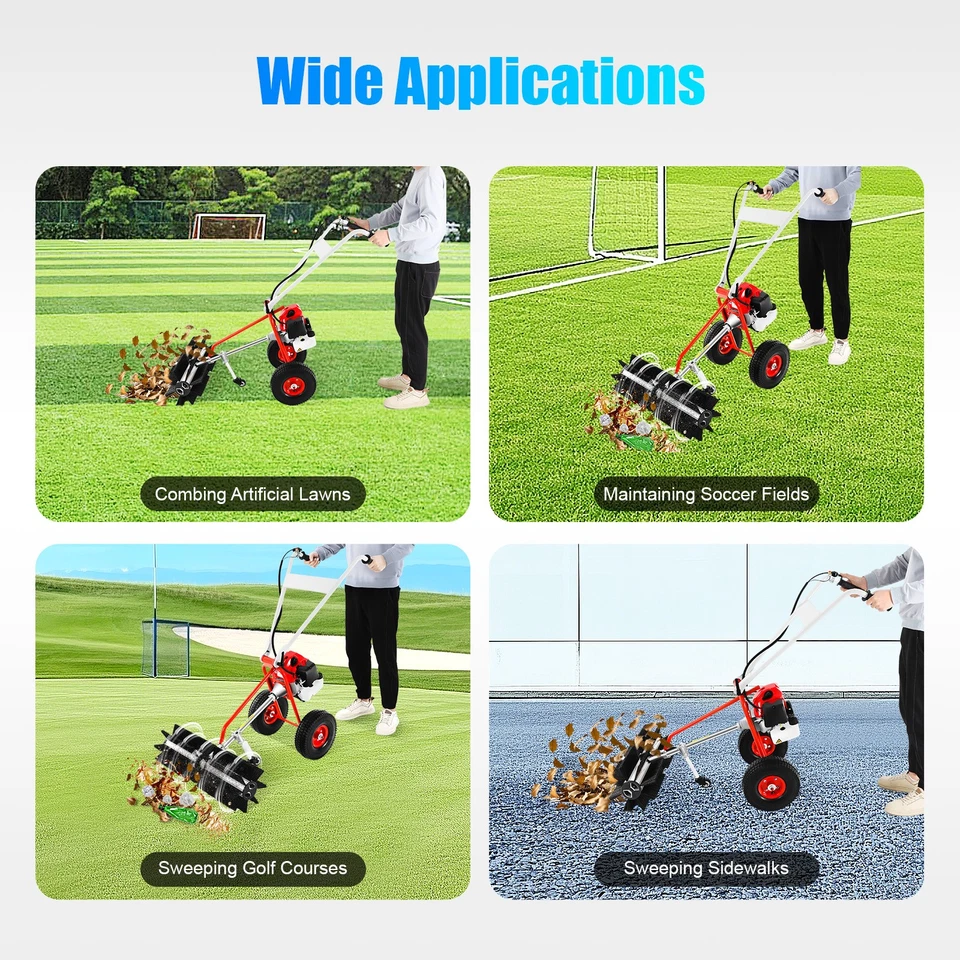 43CC 1.7HP Walk Behind Power Sweeper Broom 2-Stroke Gas Engine Sweeper Lawn Turf - Image 3 of 4