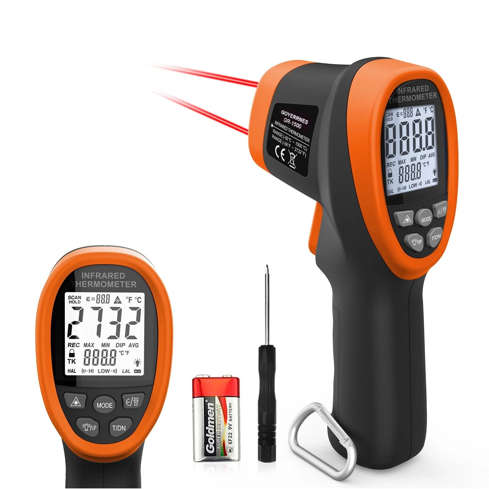 GOYERRNES Pyrometer 30:1 Industrial, -58℉ to 2732℉ Digital High Temp Black