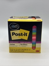 Post-it Notes Super Sticky, Assorted Bright Colors 3x3", 15 Pads