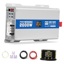 2000W Pure Sine Wave Power Inverter 12V DC to 120V AC 2000W-12V Gray Blue