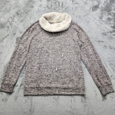NEW Hem & Thread Sweater Womens M Gray Sherpa Lined Funnel Neck Lightweight