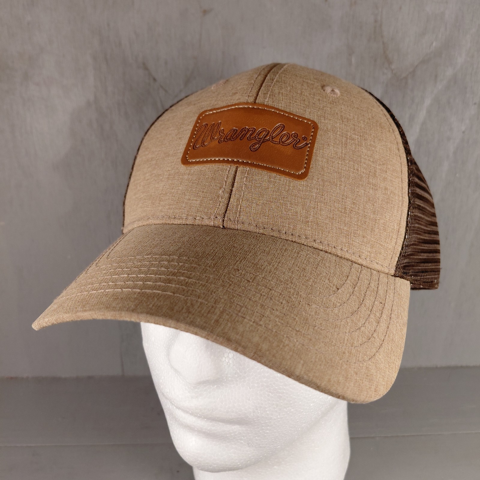 Wrangler Leather Script Logo Patch Khaki Meshback… - image 1