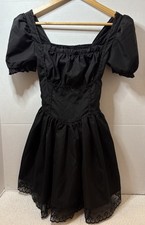 CIDER Black Whimsigoth Fairycore Corset Dress Lace Trim Puff Sleeve Medium