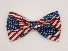 American Bow tie, Wavy Red, White  Blue USA Flags, Patriotic, Pre-tied Bow tie
