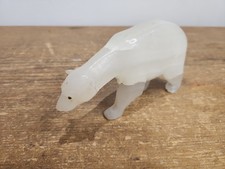 Vintage Hand Carved Alabaster Polar Bear Figurine 7" scupture 940g - Repaired