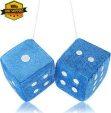 Fuzzy Dice For Rear View Mirror Blue 2.75in Pair Plush Retro Car Decor Set