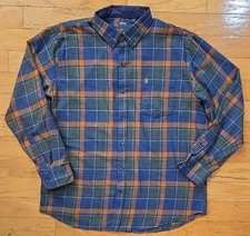 IZOD Stratton Flannel Mens XL Green/Blue/Oange Plaid Long Sleeve Button Down