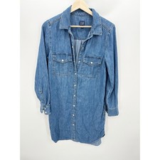 Gap Dress Women S Blue Medium Wash Long Sleeve Utility Pocket Button Down Mini