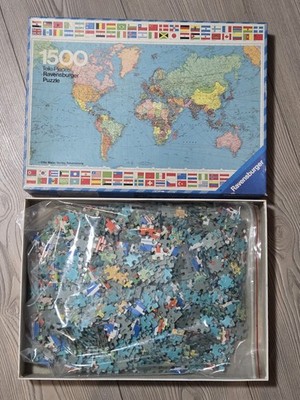 RAVENBURGER PUZZLE Vintage World Map Puzzle 1971 Large 1500 Piece Complete