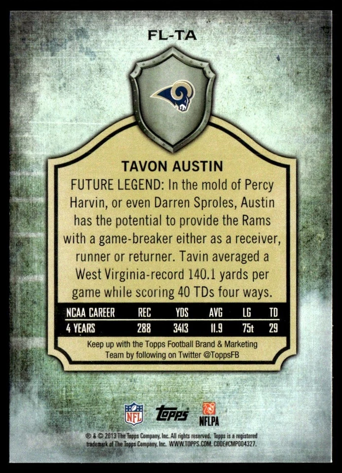 2013 Topps Future Legends Tavon Austin Rookie St. Louis Rams #FL-TA - Image 2 of 2