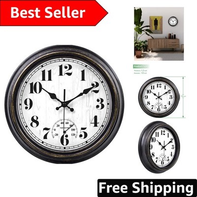 Large 12-Inch Retro Wall Clock   Waterproof & Silent with Integrated Thermometer