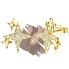 Gold Star Stud Earrings for Teen Girls Women - Sterling Silver Star Shaped Earri