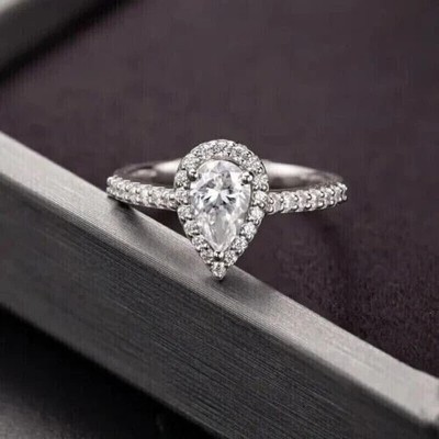 2ct Pear Cut Lab Created Diamond Women's Halo Classy Engagement Ring 925 Silver