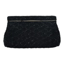 Vintage 1950s Walborg Black Scallop Glass Beaded Clutch Evening Purse Hong Kong