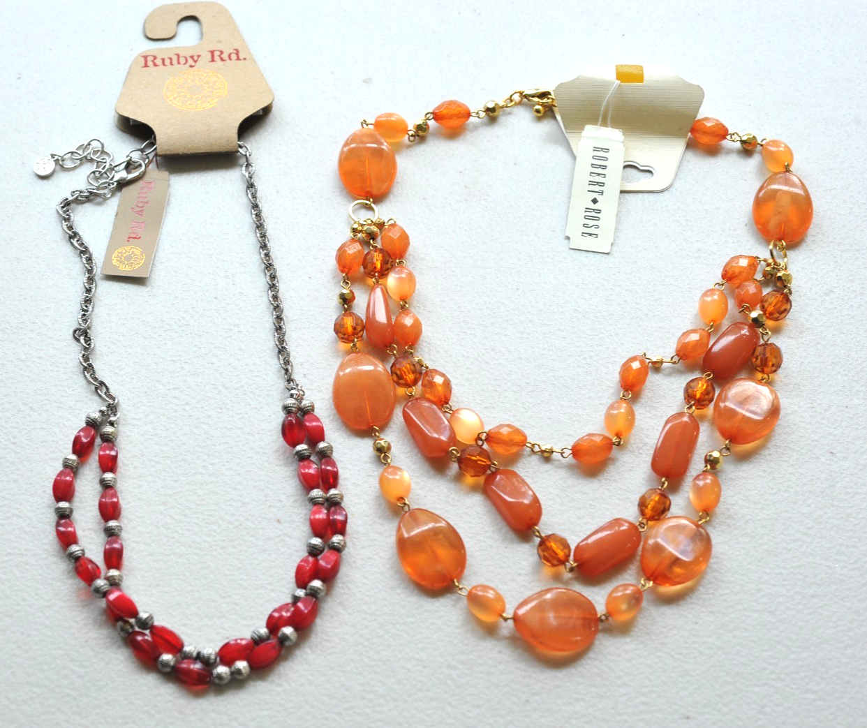 Beaded layered necklace lot Robert Rose Ruby Rd red amber color P15-image
