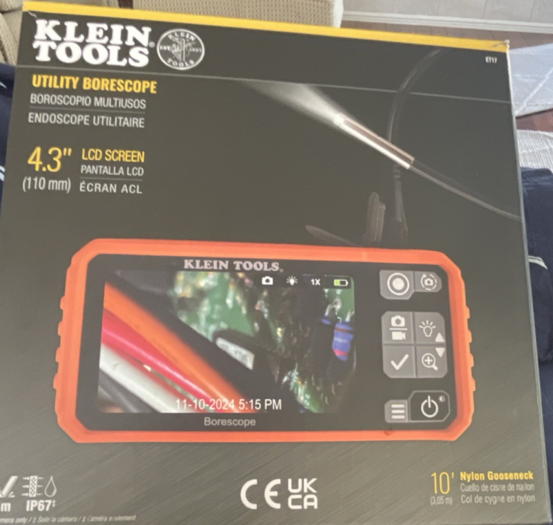 Klein Tools Utility Borescope LCD, 10' Nylon Gooseneck, Waterproof, Rechargeable