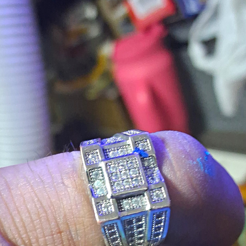925 Sterling Silver Men's Square Pavé Cluster Band Ring Size 7 Signed Silver