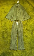 Zara NWT linen blend set blouse  pants green size M