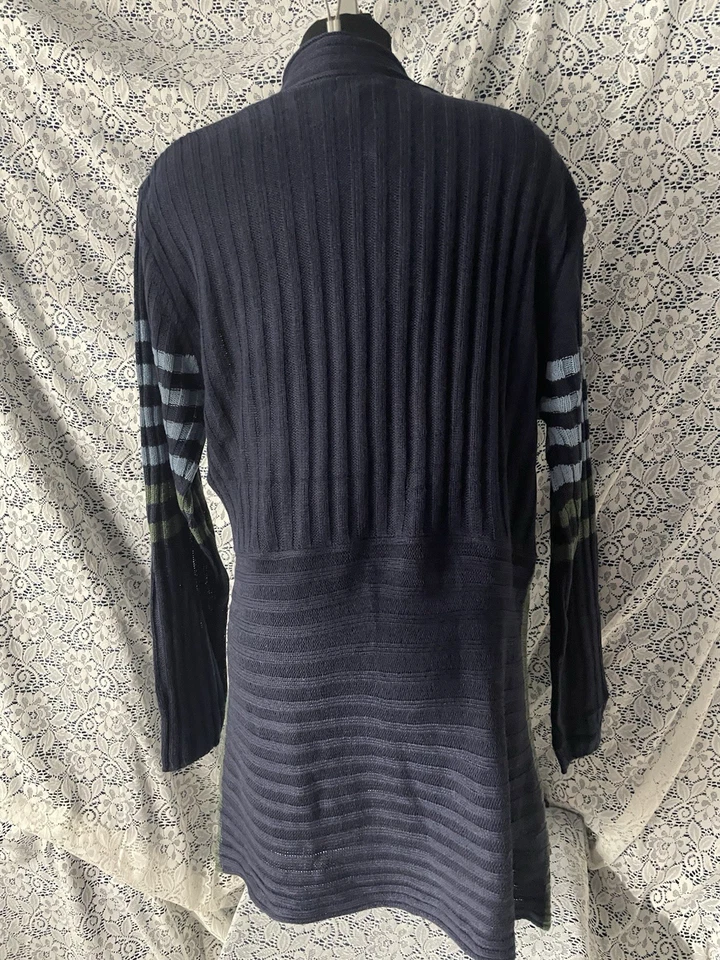Cárdigan suéter para mujer azul marino con rayas verdes y azules LT talla 2X nuevo con etiquetas Foto 2 de 4