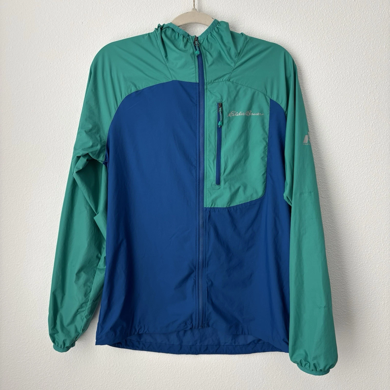Eddie Bauer First Ascent Jacket Mens Small Blue Green Zip Up Lightweight Outdoor