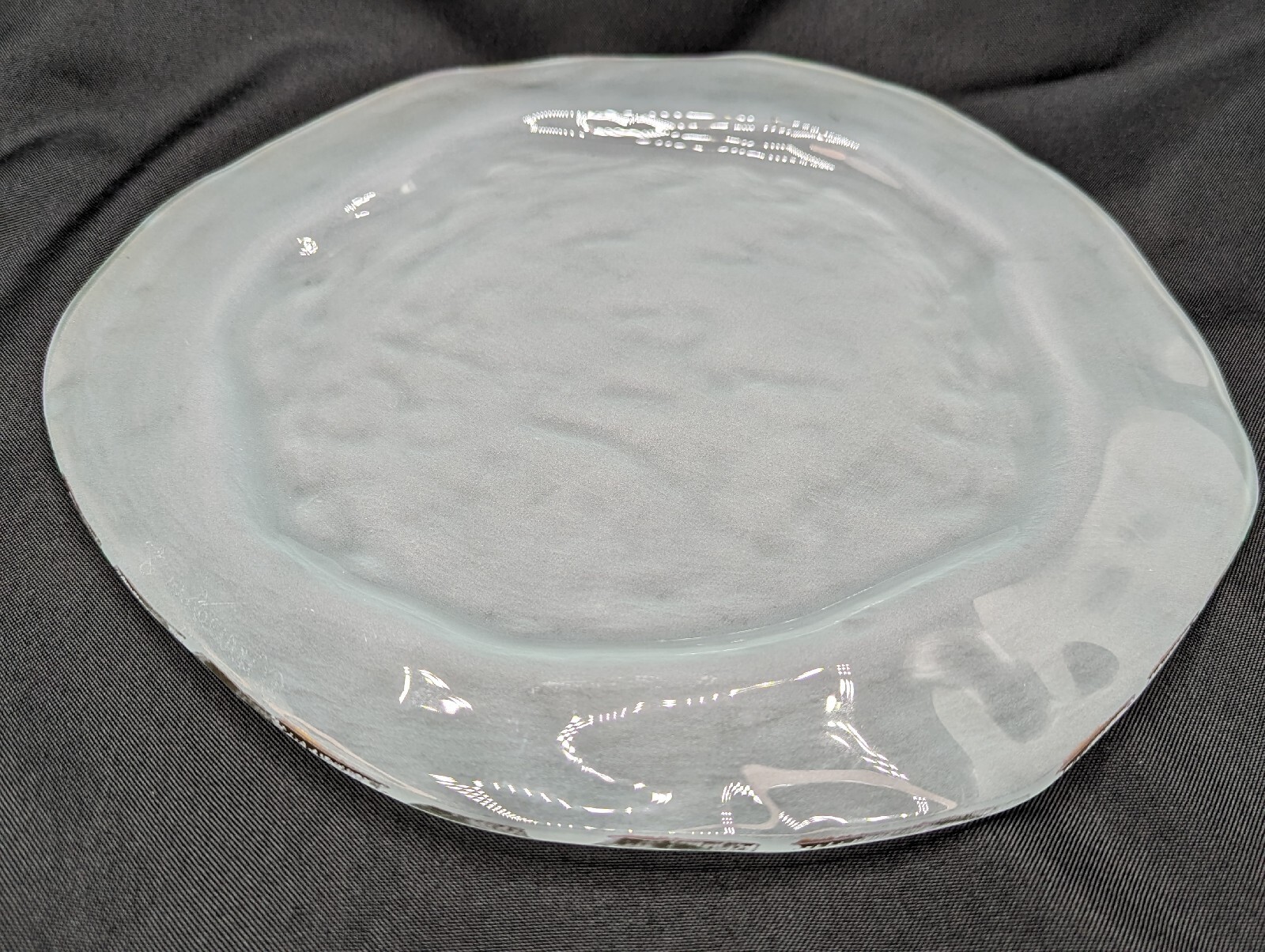Annie Glass Frosted Freeform Platter Tray 12.5 in Gold Accent Signed Beach Ocean
