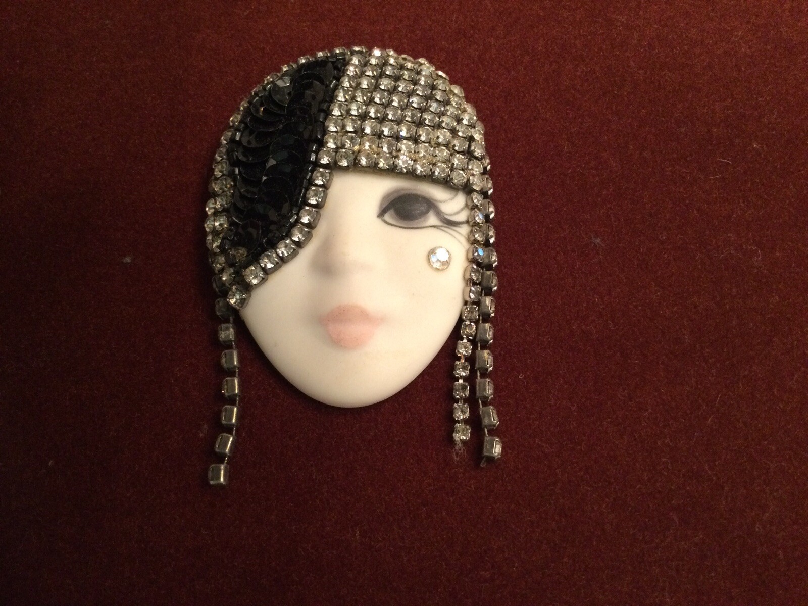 Vintage Porcelain Lady Face Brooch Pin Signed Gem