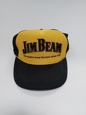 VINTAGE Jim Beam Bourbon Trucker Hat Mesh Black Snapback 1970s