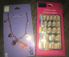 Claire s Unicorn Rose Gold Charm Moon Necklace Jewelry Faux Stick On Nails Lot