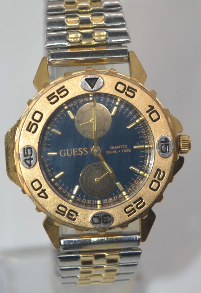 Vintage 1992 Guess Watch Men Dual Time Rotating bezel 37mm