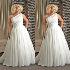 Chiffon Wedding Dress One Shoulder Lace Applique A Line White Ivory Bridal Gown