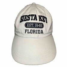 Siesta Key Florida Est 1846 White Hat Cap w Navy Embroidery Strap Buckle