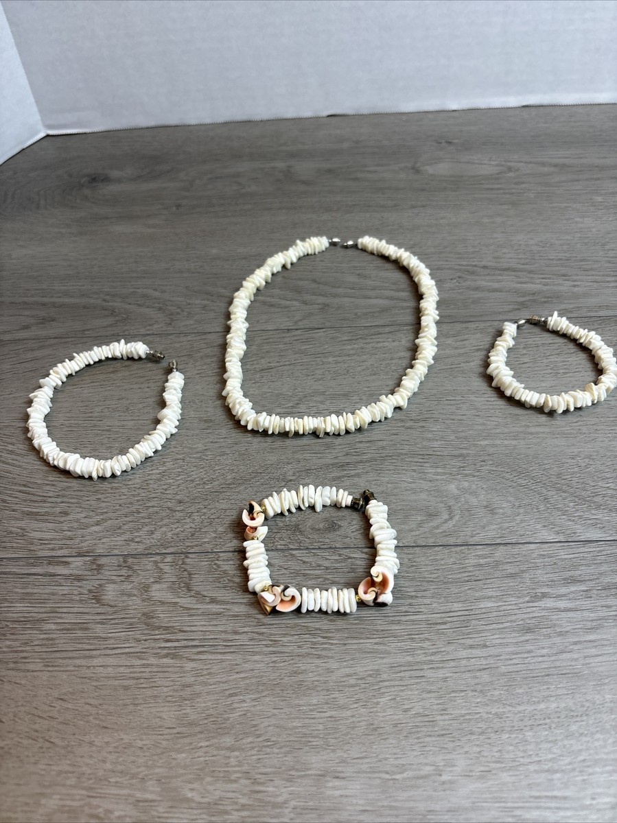 Puka Shell Necklace Bracelet Lot Necklace 18” Three Bracelets Two