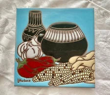 Vintage Earthtones Kiln Fired Tile Trivets 1990 by Kuhne 1990 6"x6" Gorgeous!