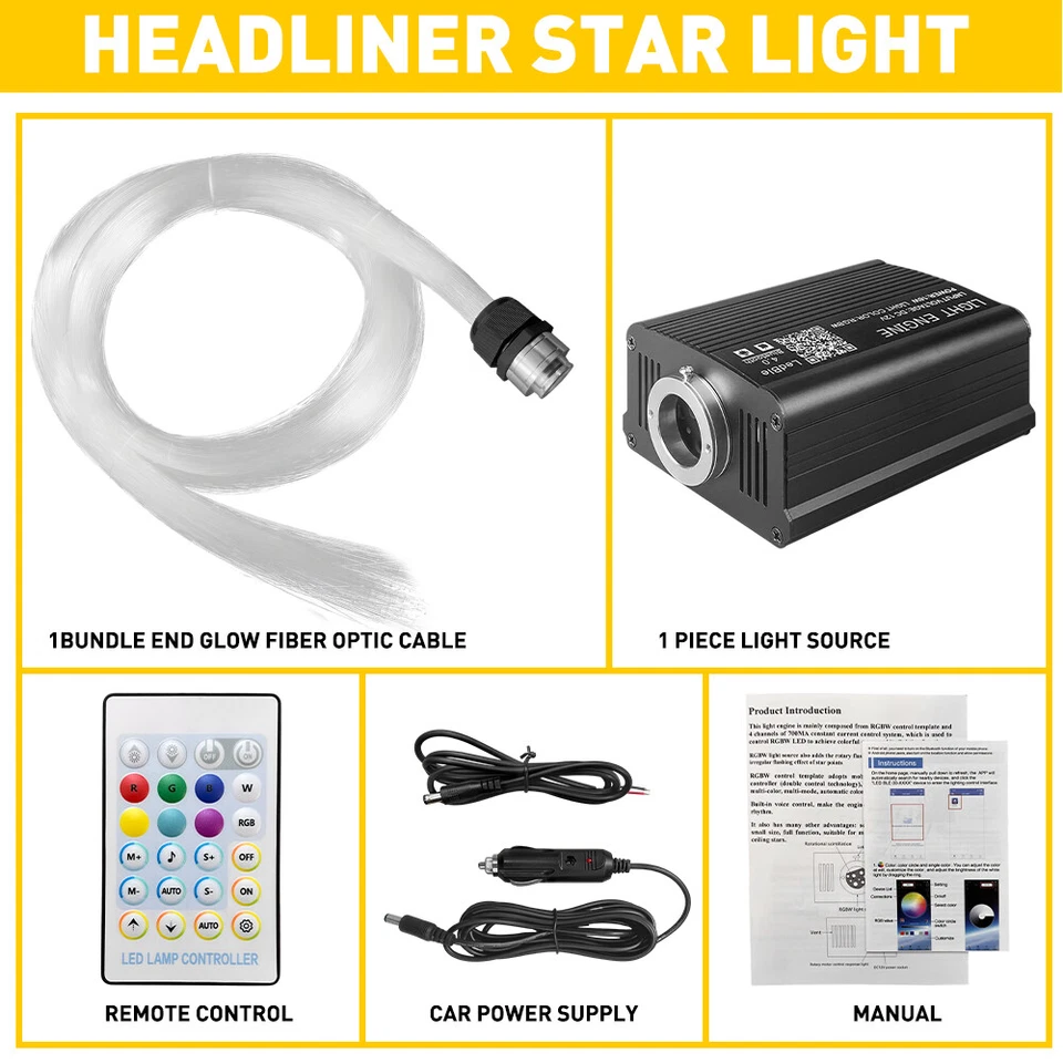 Kit de luces de techo estrella para techo de coche 500 piezas luces de techo centelleantes fibra óptica USEA Foto 3 de 4