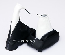 Passend für OPEL VECTRA A 88-95 Schaltsack + Handbremssack Leder WEISS-SCHWARZ