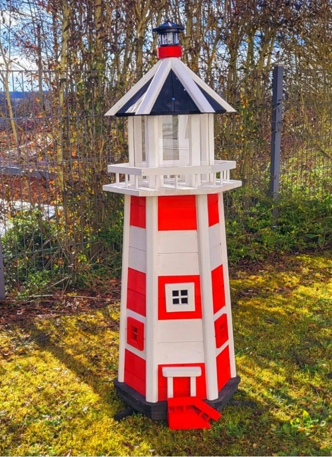 XXL 118cm Leuchtturm WESTERLAND aus Holz Rot Weiß Terrasse Garten Nordsee Deko - Bild 2 von 4