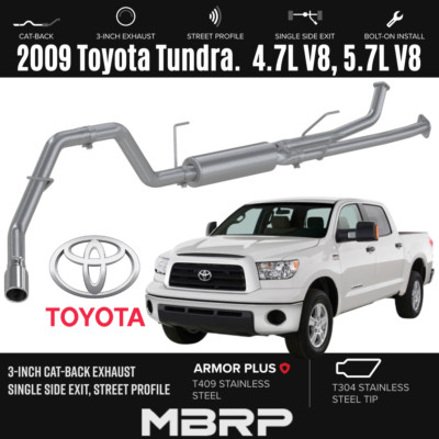 MBRP 3'' Cat-Back Exhaust Single Exit w/SS Tip For 2009 Toyota Tundra 4.7 5.7 V8