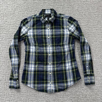 J Crew Shirt Blue Green Plaid Long Sleeve Button Up Perfect Fit