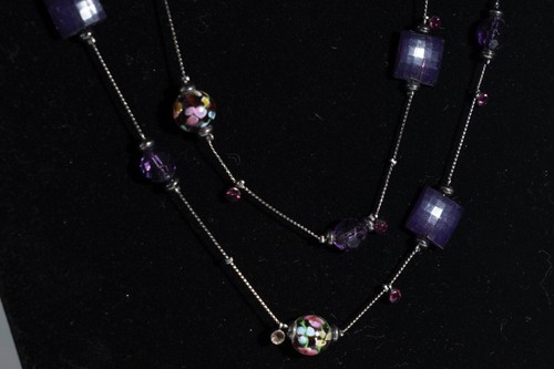 Fancy Long Strand Necklace With Large & Small Rhinestones and Other Objects 36" - Picture 2 of 4