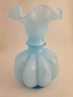Vintage Fenton Blue Melon Ruffle Top Vase 6"