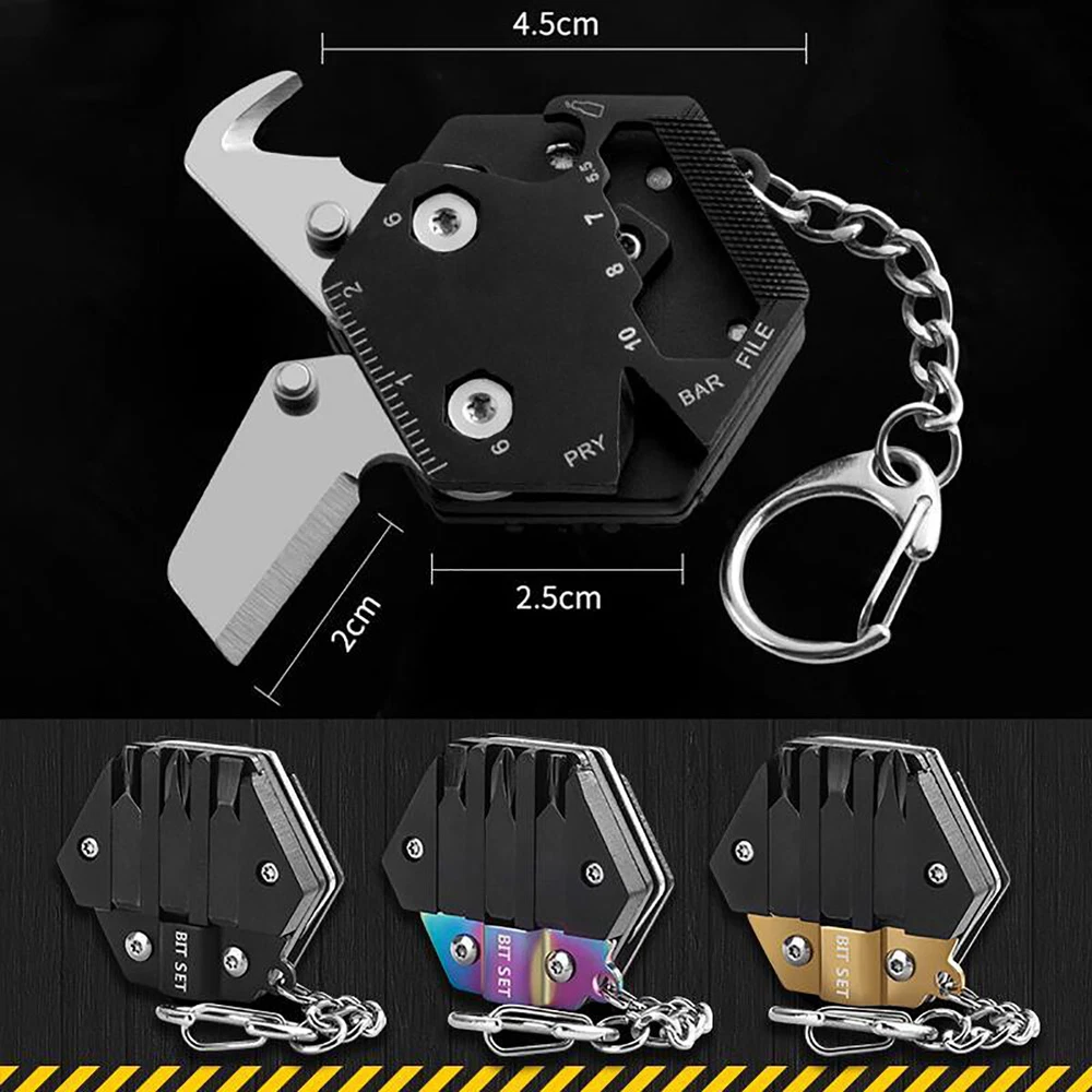 Multi Tool Folding Mini EDC Knife Outdoor Pocket Screwdriver Allen Wrench Ruler