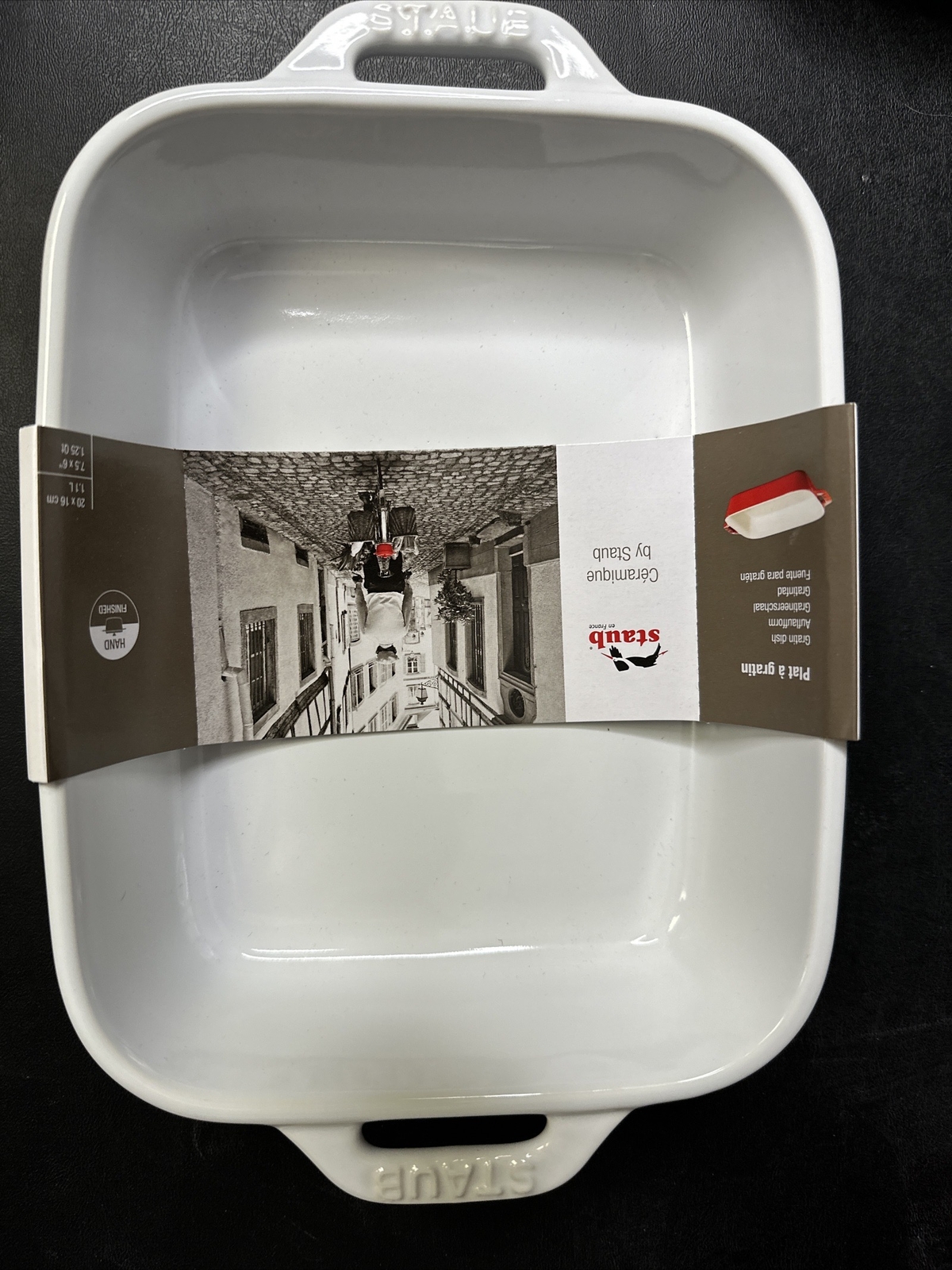 Staub Gratin Dish Rectangular White Ceramic Baking Casserole 7.5 x 6 1.