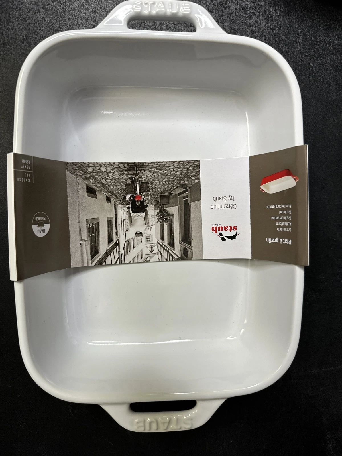 Staub Gratin Dish Rectangular White Ceramic Baking Casserole 7.5 x 6 1.25 Qt