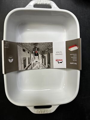 Staub Gratin Dish Rectangular White Ceramic Baking Casserole 7.5 x 6 1.25 Qt 
