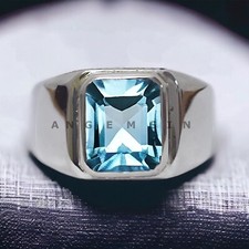 Aquamarine Gemstone With 925 Sterling Silver Groom Ring For Men's AL176