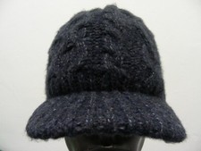 Cable Knit - Dark Navy Blue - Medium Size Winter Beanie Hat with Brim 