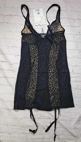 Elegant Moments Mesh Chemise Size Small Leopard Print Style: 4052 Garters - Picture 3 of 11