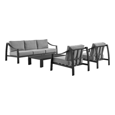Mongo 4 Piece Outdoor Patio Furniture Set in Blackwith Grey